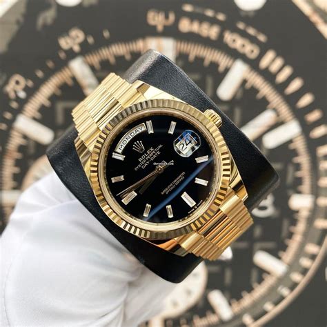 rolex day date 40 black dial|rolex baguette diamond bezel.